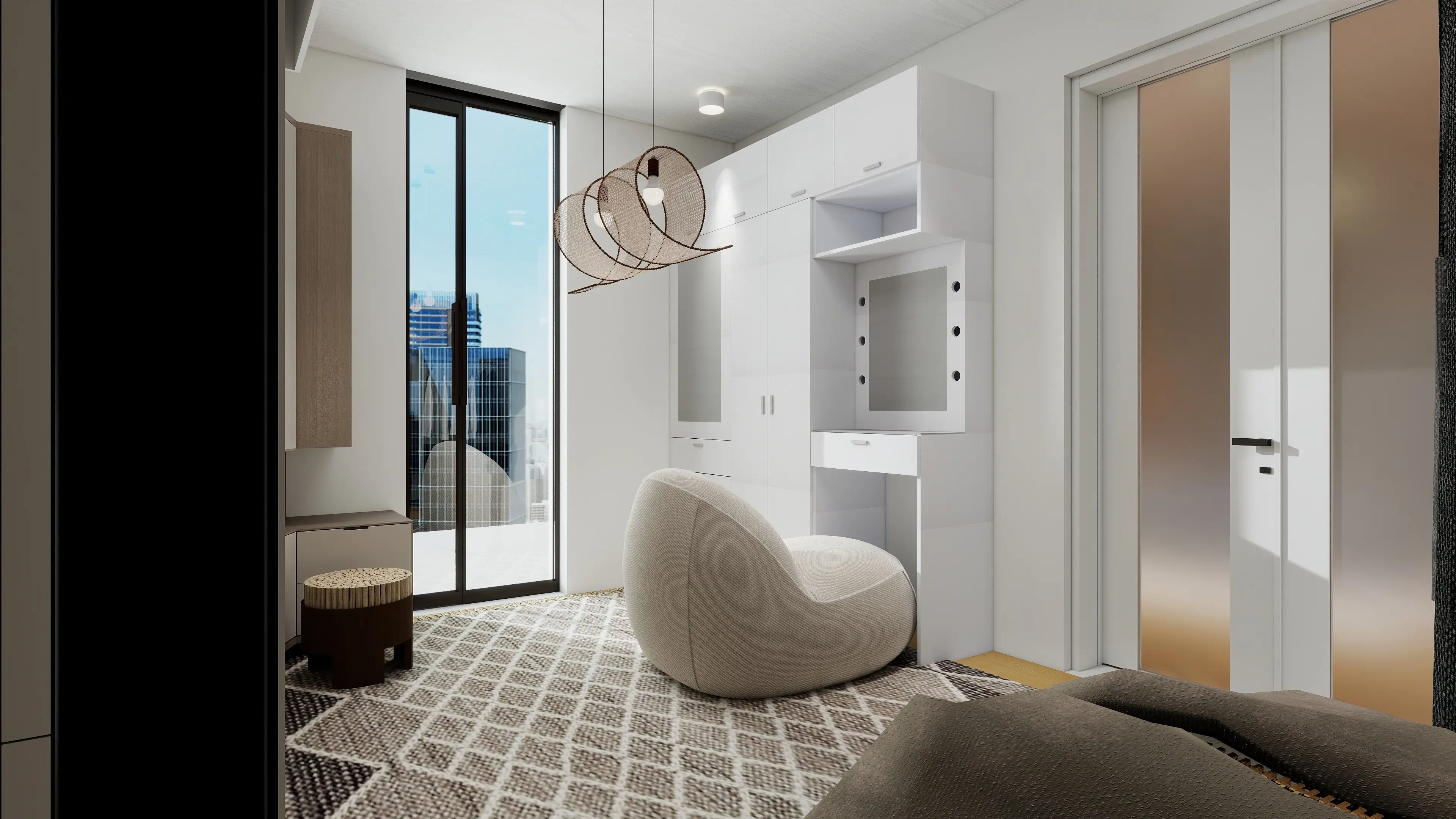 Detail of integrated smart home controls in wood